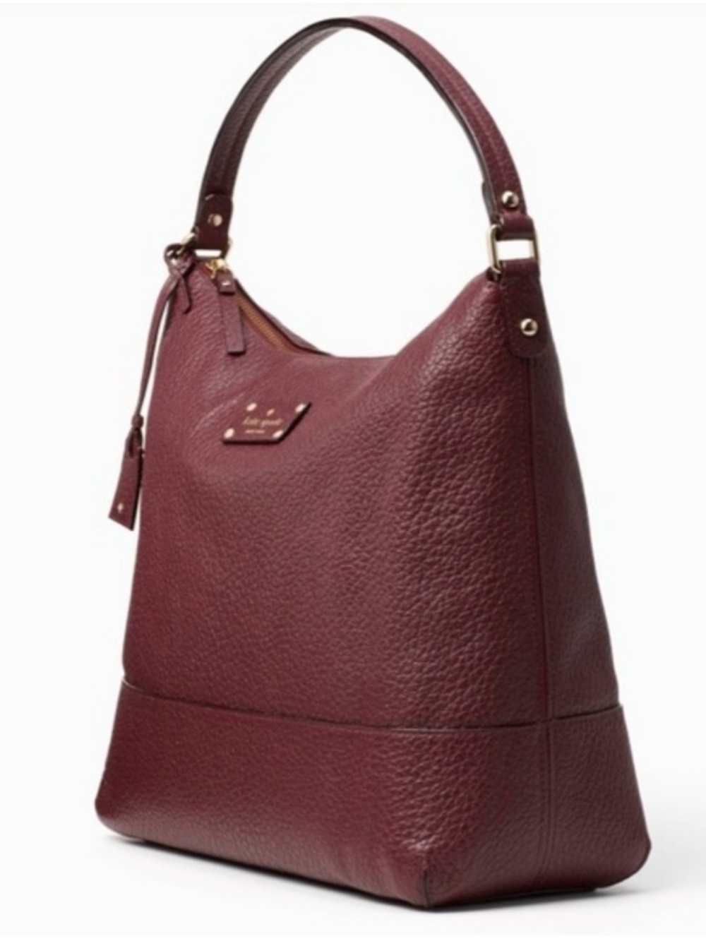 kate spade Pebbled Leather Shoulder Hobo in Burgundy